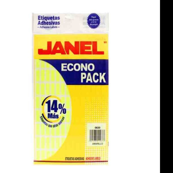 ETIQUETA ADH. FLUOR. JANEL 8X20 AMARILLO PAQ.C8H. E30